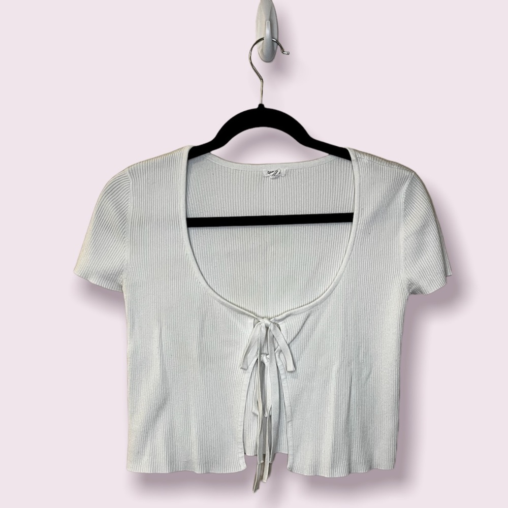 Garage White Tie-Front Top